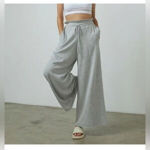 Lunya Organic Cotton Knit Wide-Leg Lounge Sweatpants Yoga Ballet Pants Grey